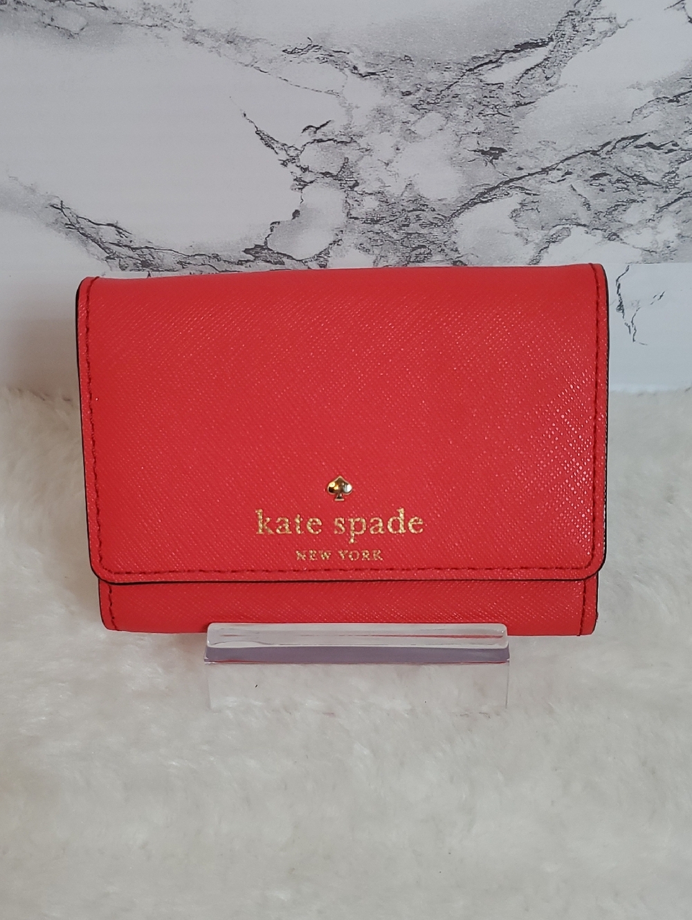 NWOT kate spade red compact wallet with gold logo